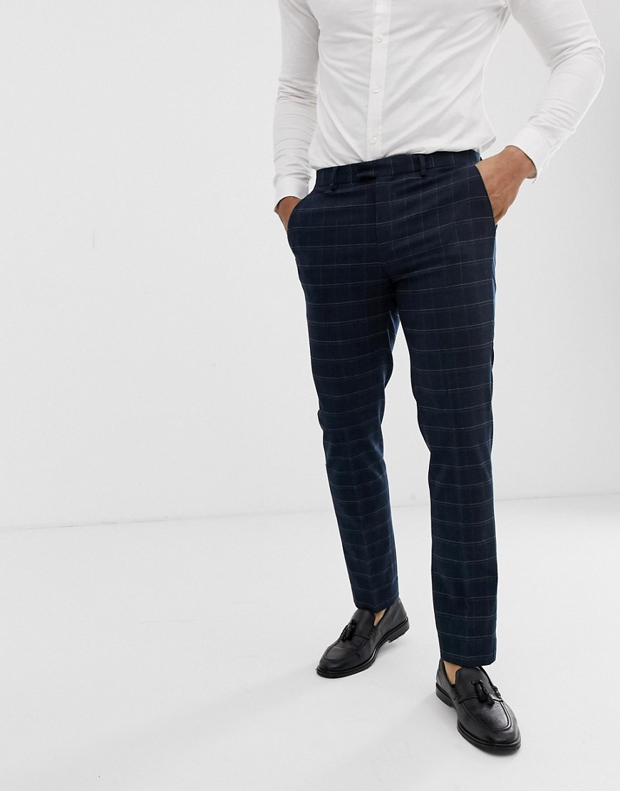 River Island wedding skinny suit trousers in navy check