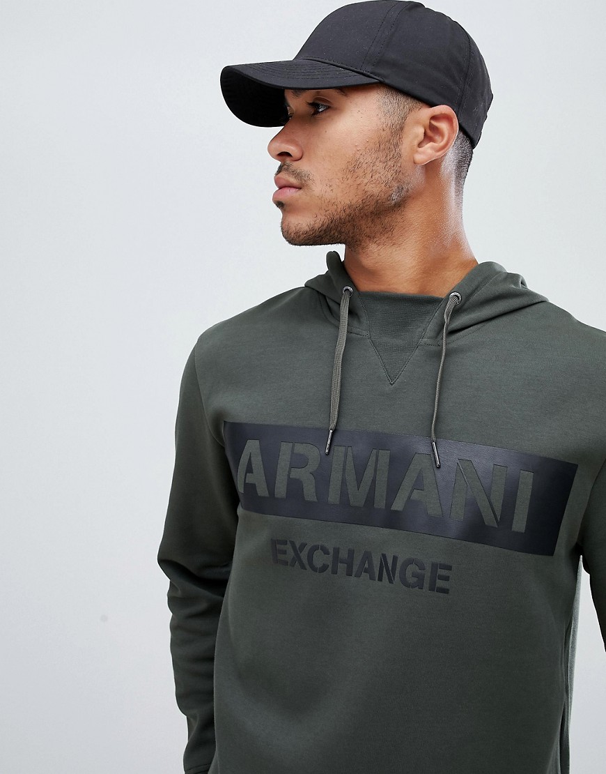 Armani Exchange bold pu logo hoodie in khaki - Green