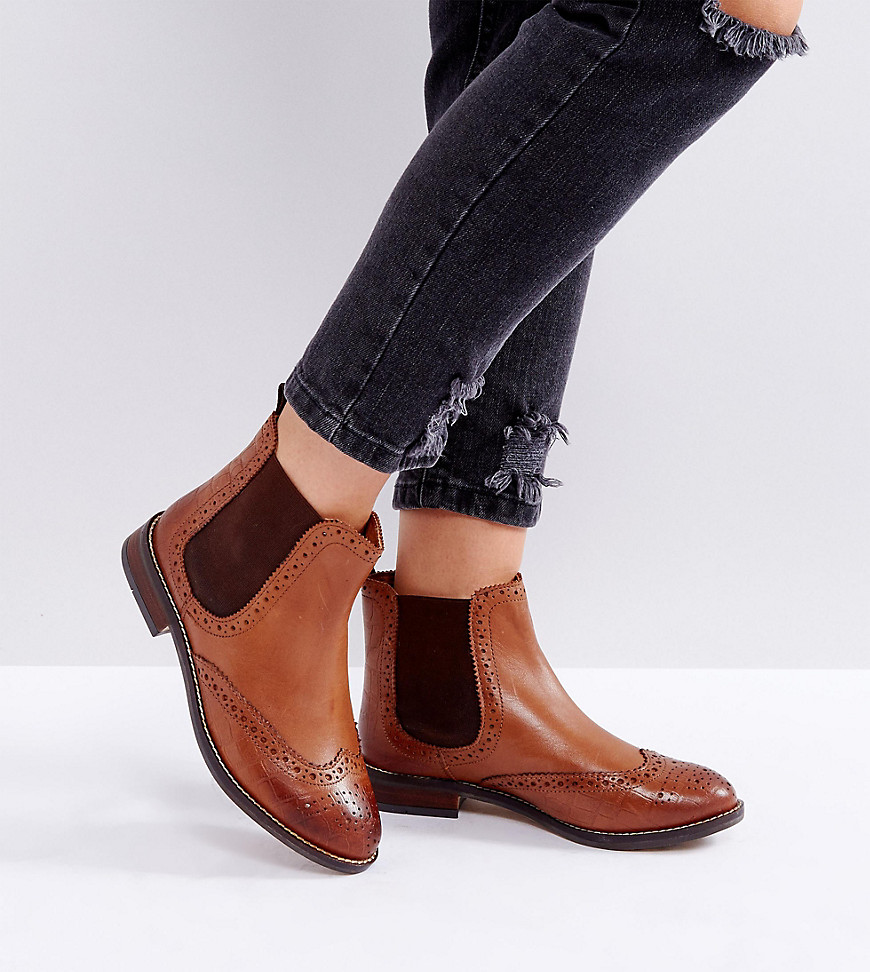 Dune London Wide Fit Quentons Leather Chelsea Flat Ankle Boots - Tan