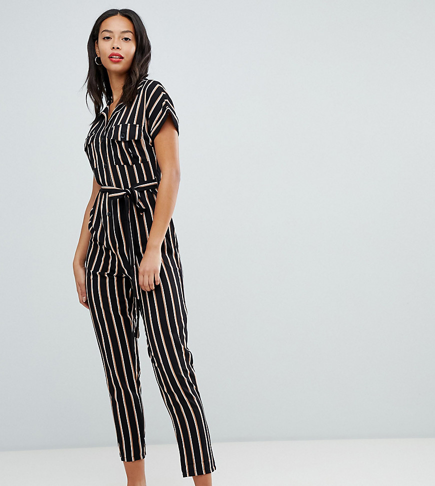 New Look Tall utility pocket button jumpsuit in stripe