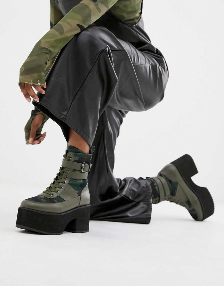 Asos Design Arlie Chunky Lace Up Boots-green