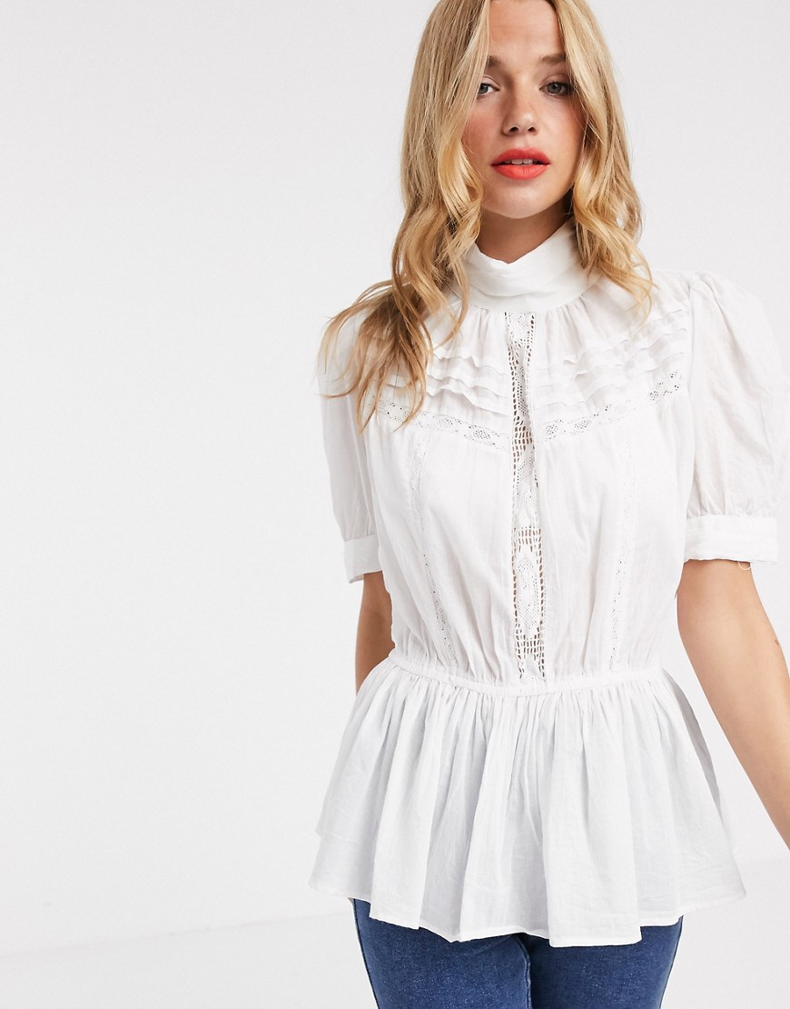 ASOS DESIGN high neck top in cotton with lace insert