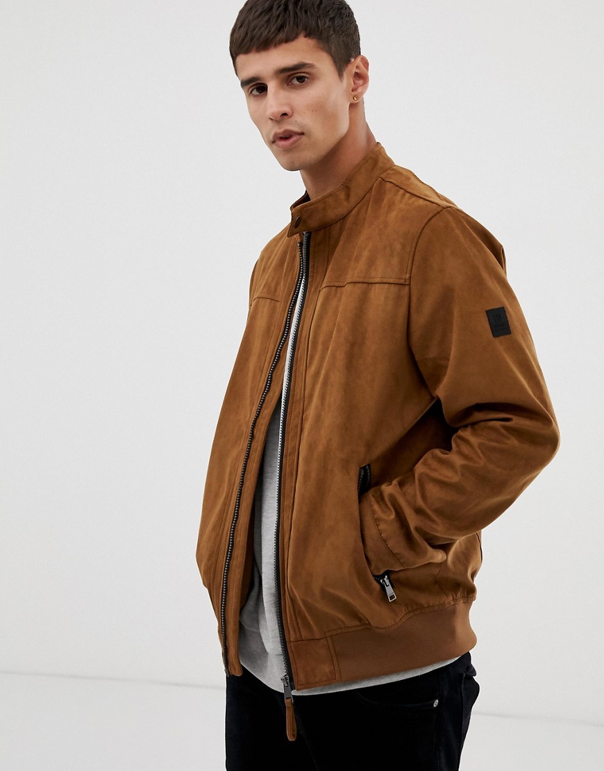 Tom Tailor faux suede racer jacket in tan