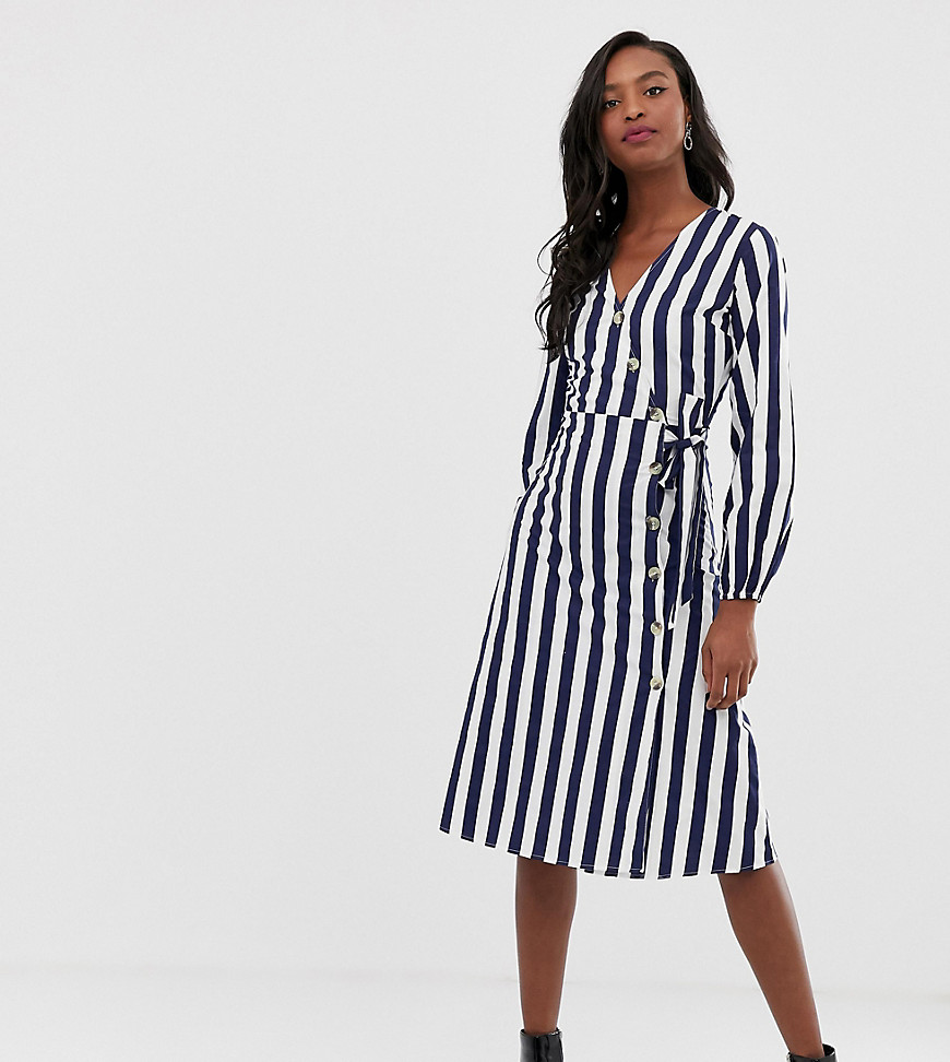 Influence Tall stripe midi dress with button detail