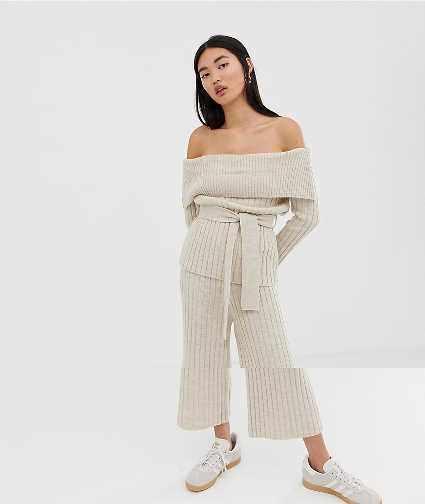 Asos Design Two-piece Knitted Culotte-beige