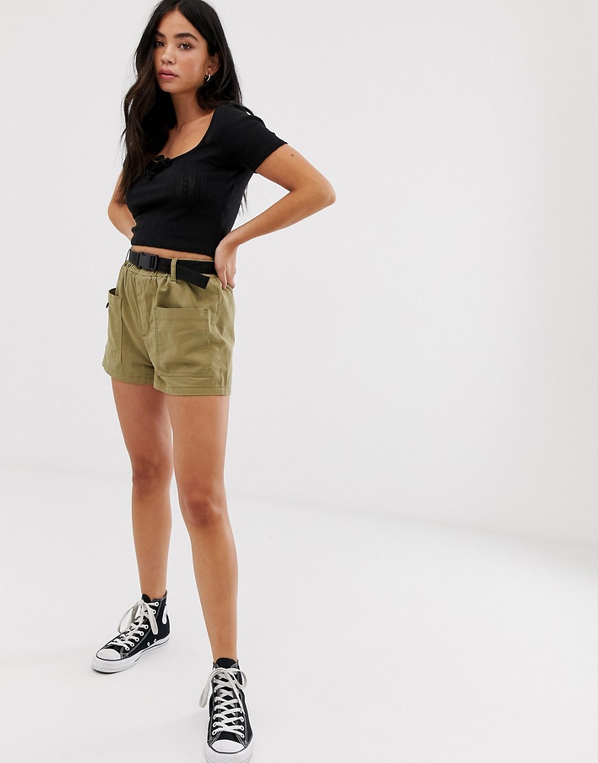 New Look utility short with belt in khaki
