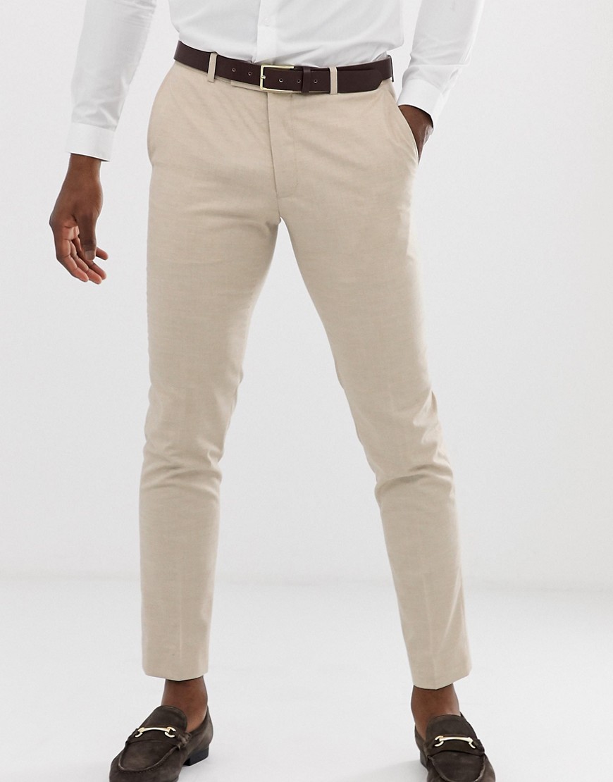 Moss London slim stretch suit trouser in stone