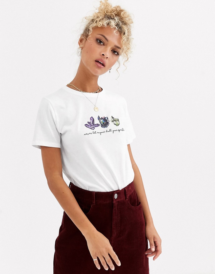 New Look never let anyone dull your sparkle slogan tee in white