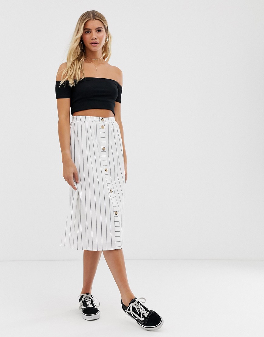 Oasis midi skirt with buttons in stripe