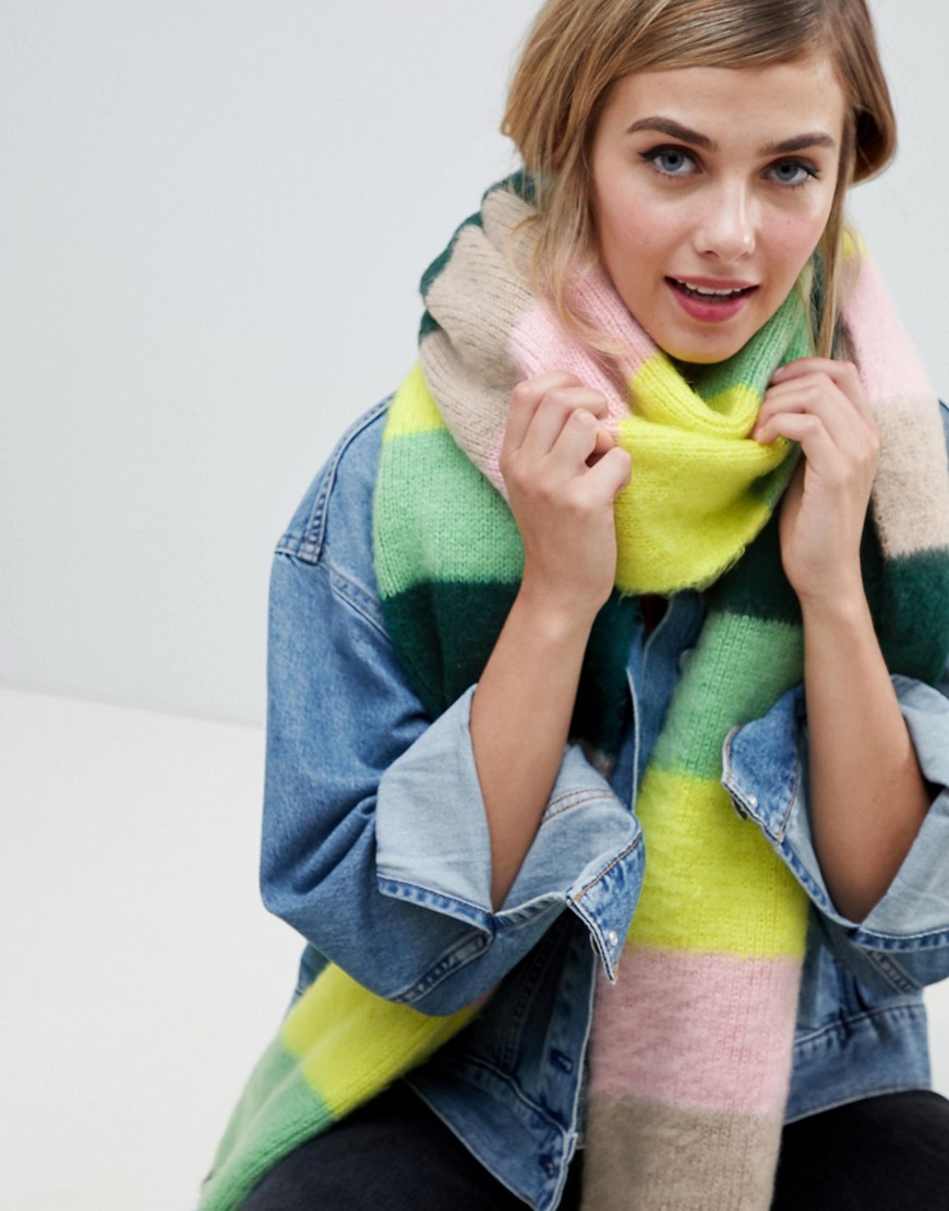 ASOS DESIGN oversized brushed scarf in stripe with tassels