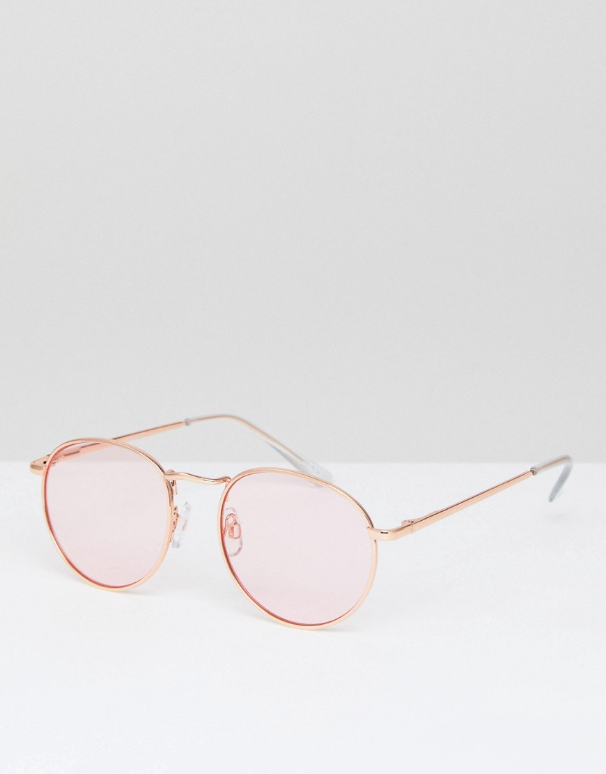 ASOS DESIGN 90s round fashion sunglasses in pink metal with pink lens - Pink