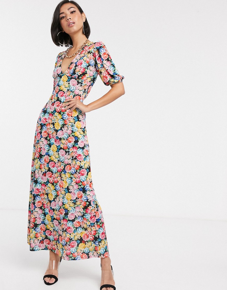 Asos Design Maxi Tea Dress With Strappy Back In Floral Print-multi