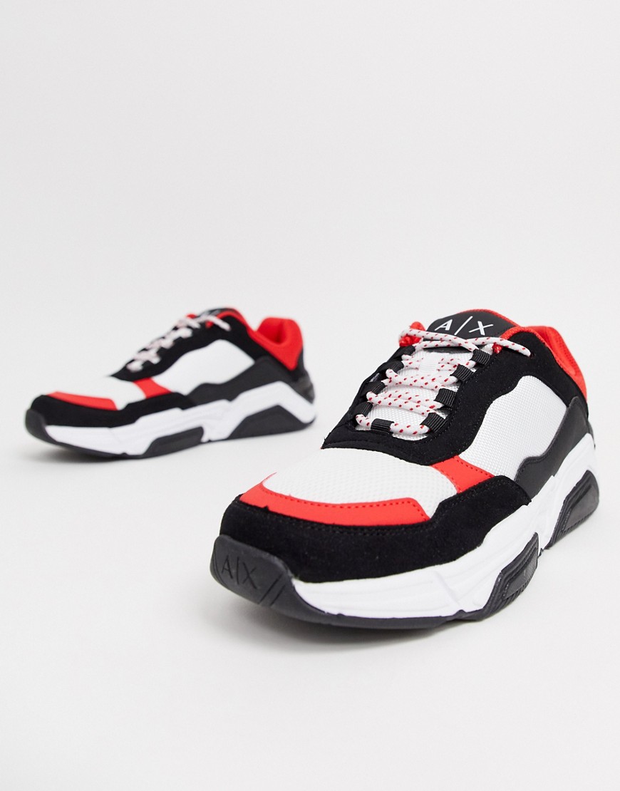 Armani Exchange chunky trainers in black/red