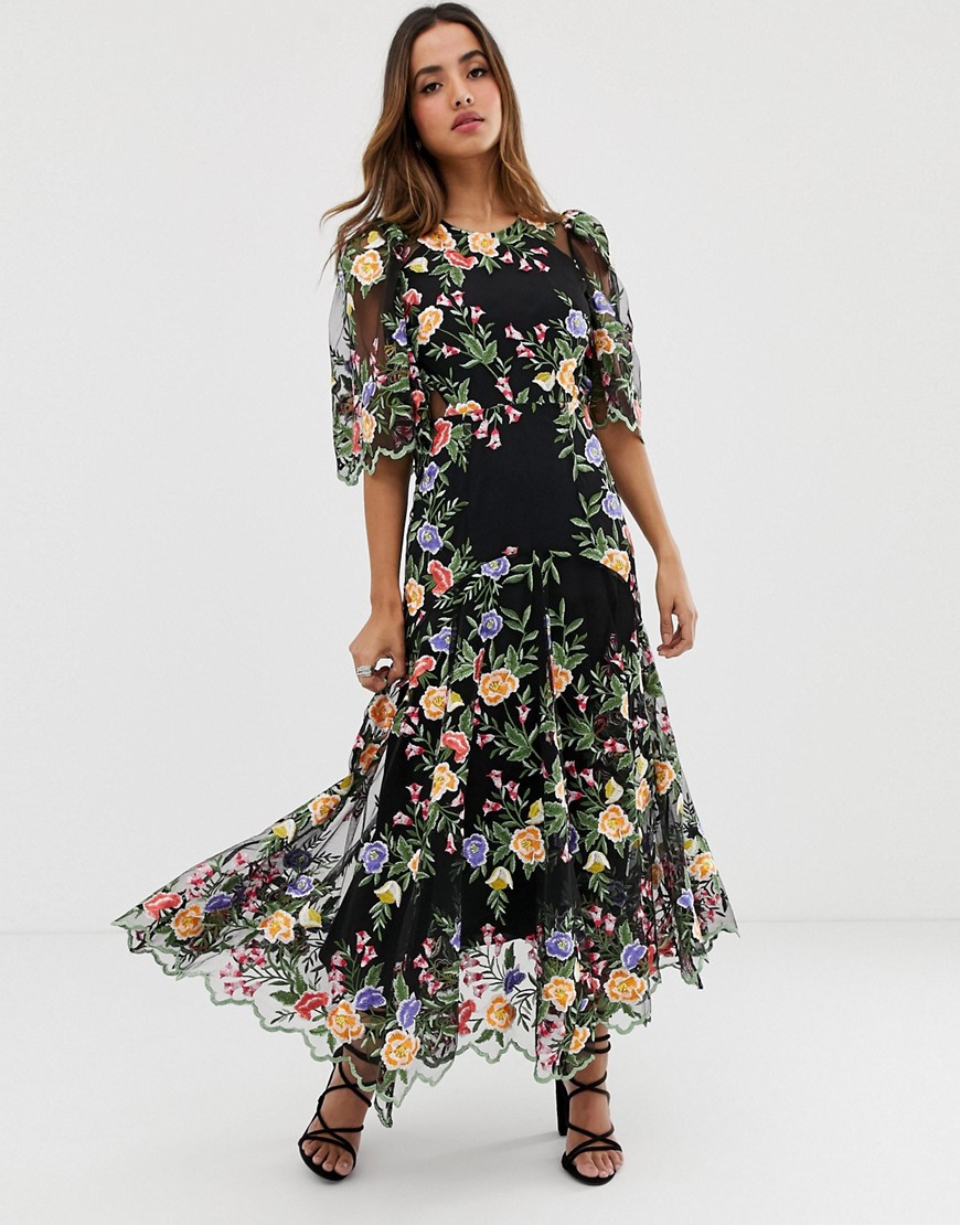 ASOS EDITION embroidered maxi dress with scallop edge