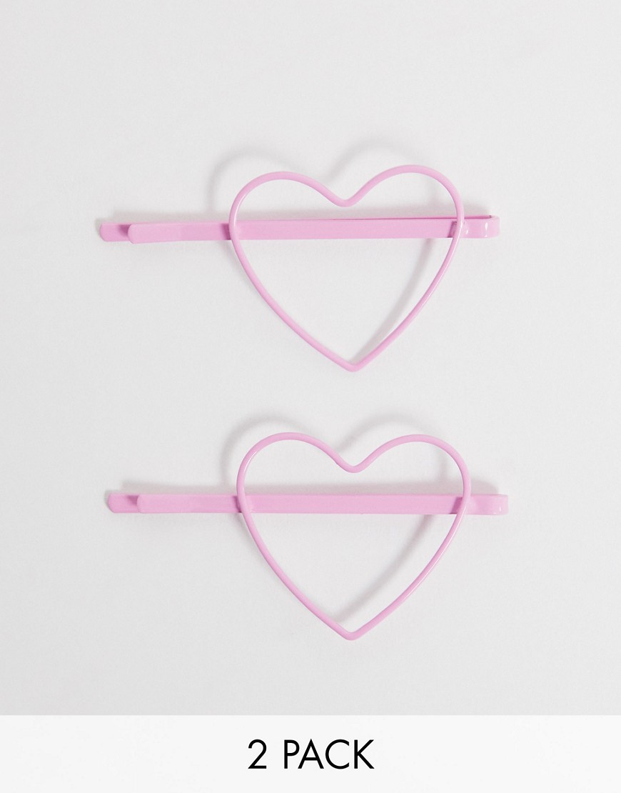 ASOS DESIGN pack of 2 hair clips in cut out heart design in pink