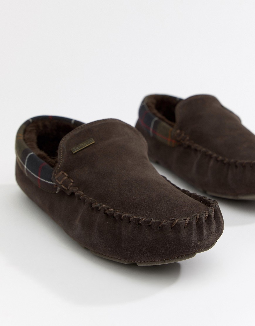 Barbour Monty faux fur lined slippers in brown
