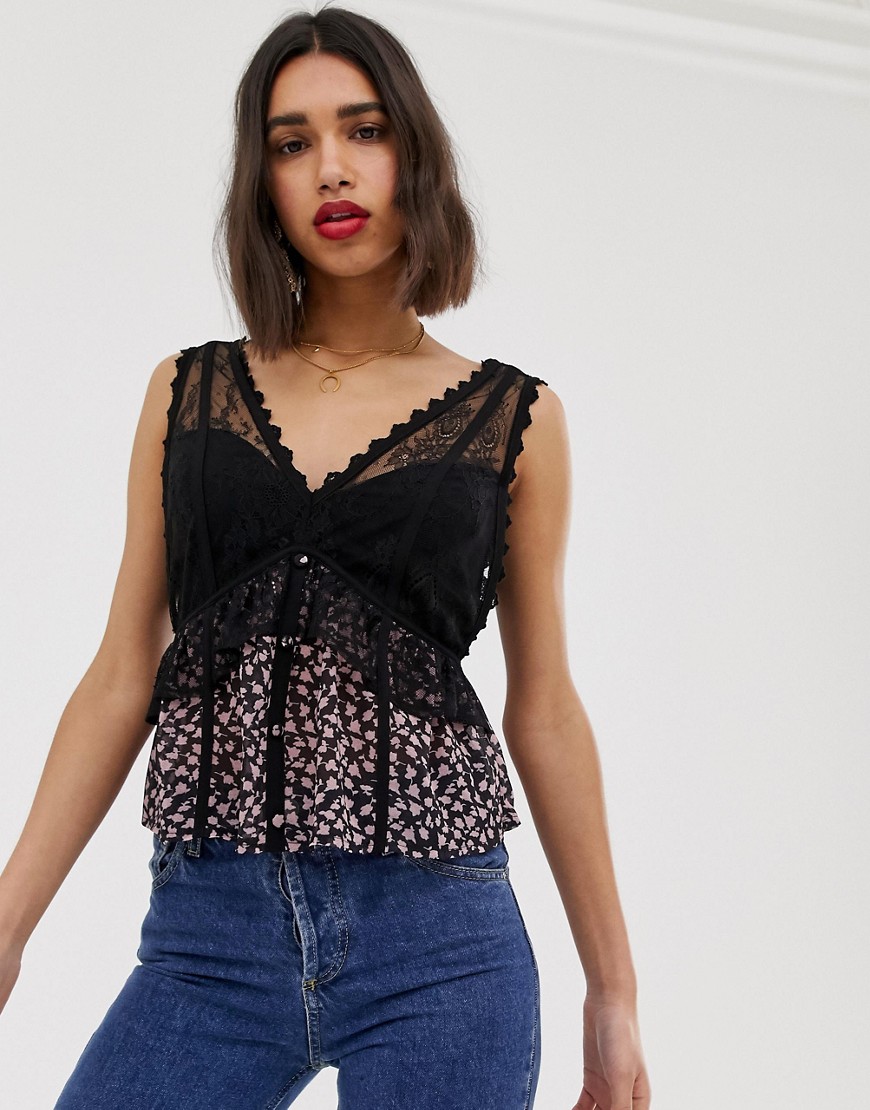 Lost Ink cami top with lace panels