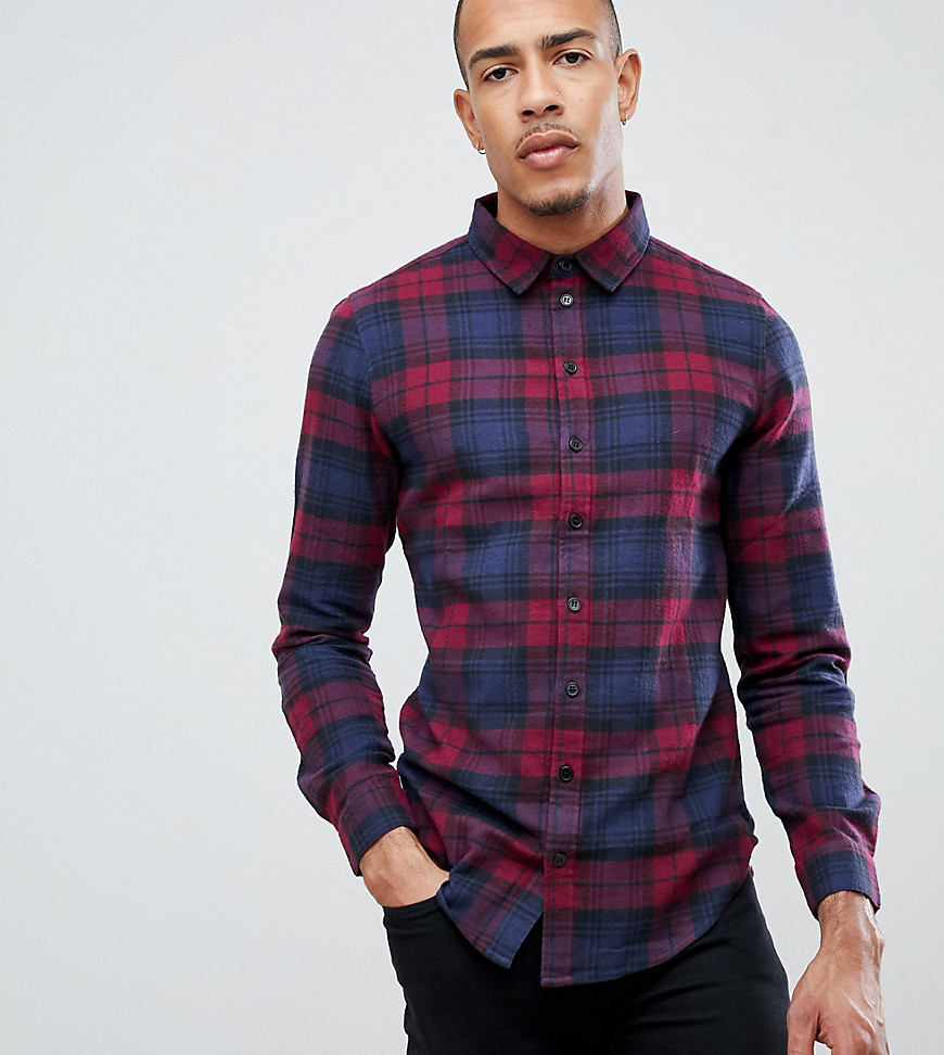 Another Influence TALL Berry Check Shirt