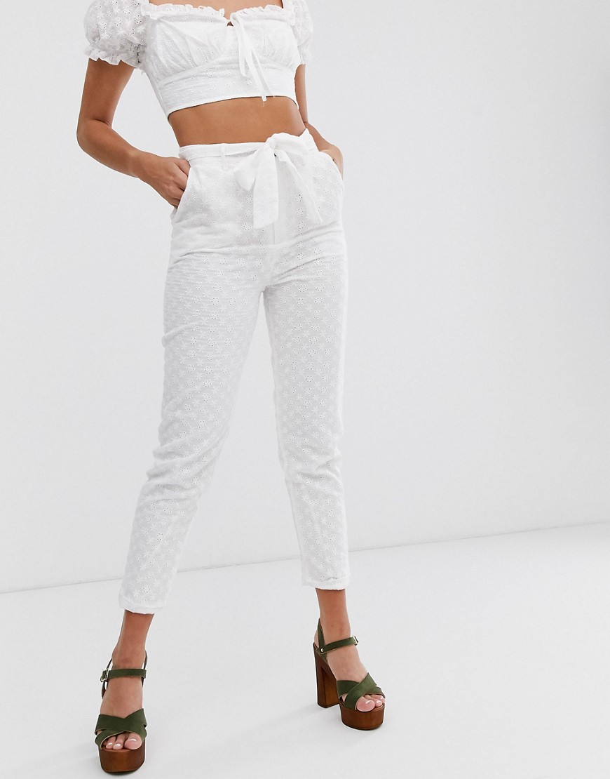 In The Style x Dani Dyer lace tailored trouser in white
