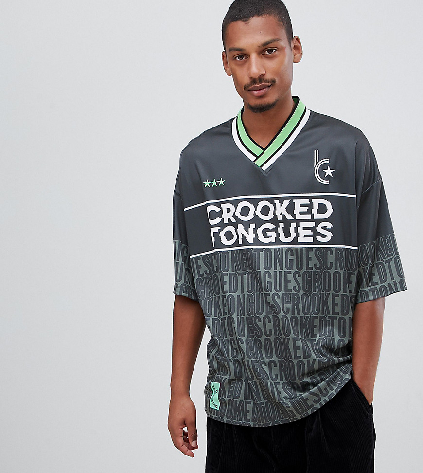 Crooked Tongues oversized football jersey in black