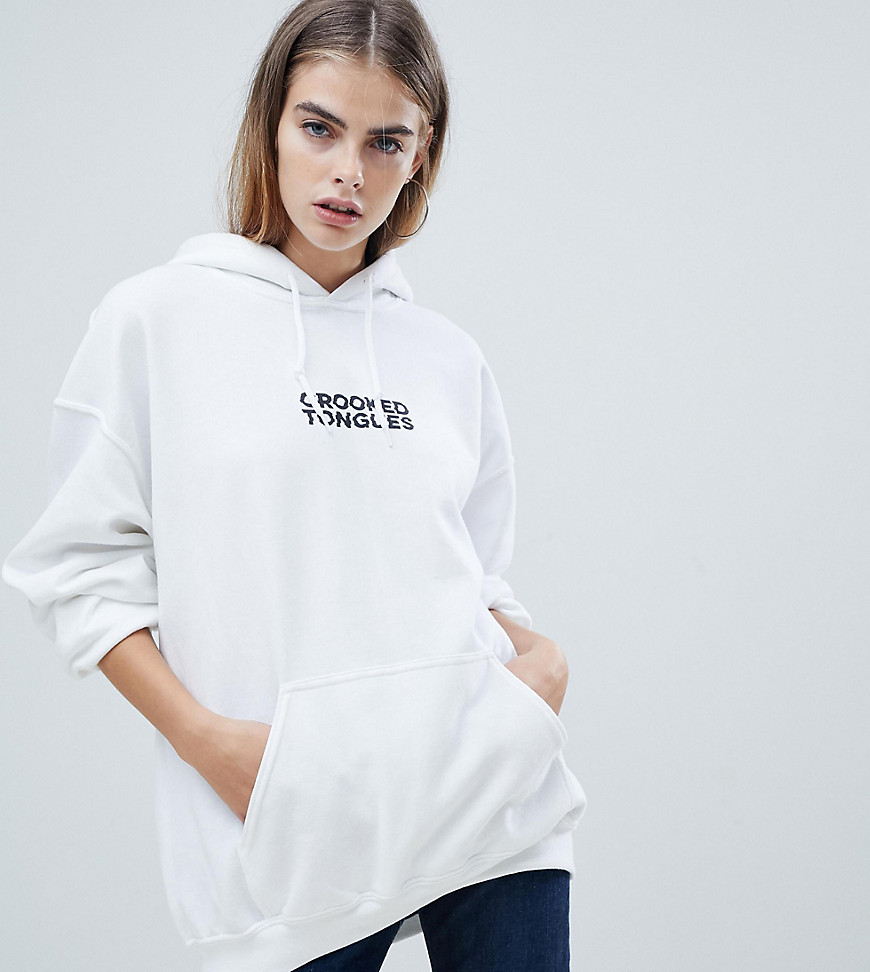 Crooked Tongues oversized hoodie with logo print in white