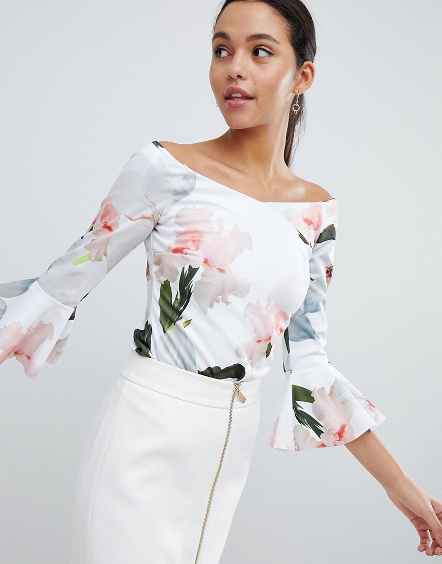 Ted Baker Chatsworth Bloom Bell Sleeve Top - White