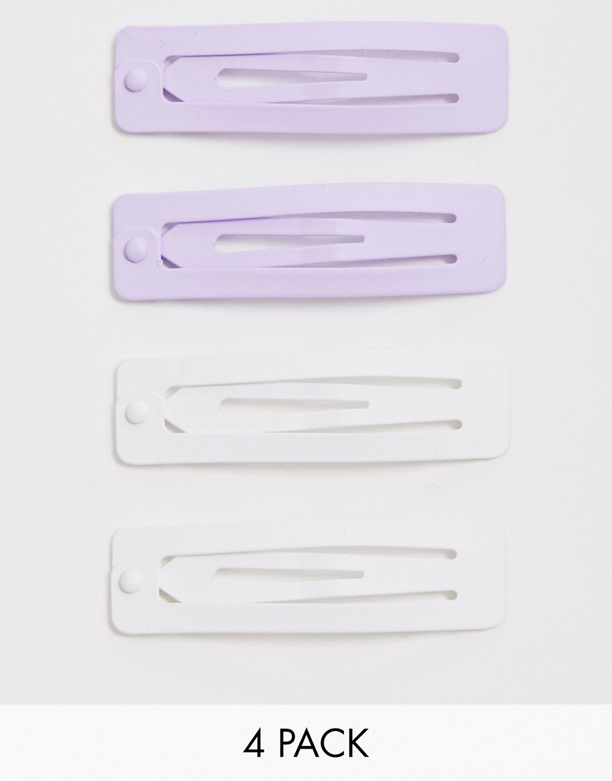 ASOS DESIGN pack of 4 square snap hair clips in white and lilac