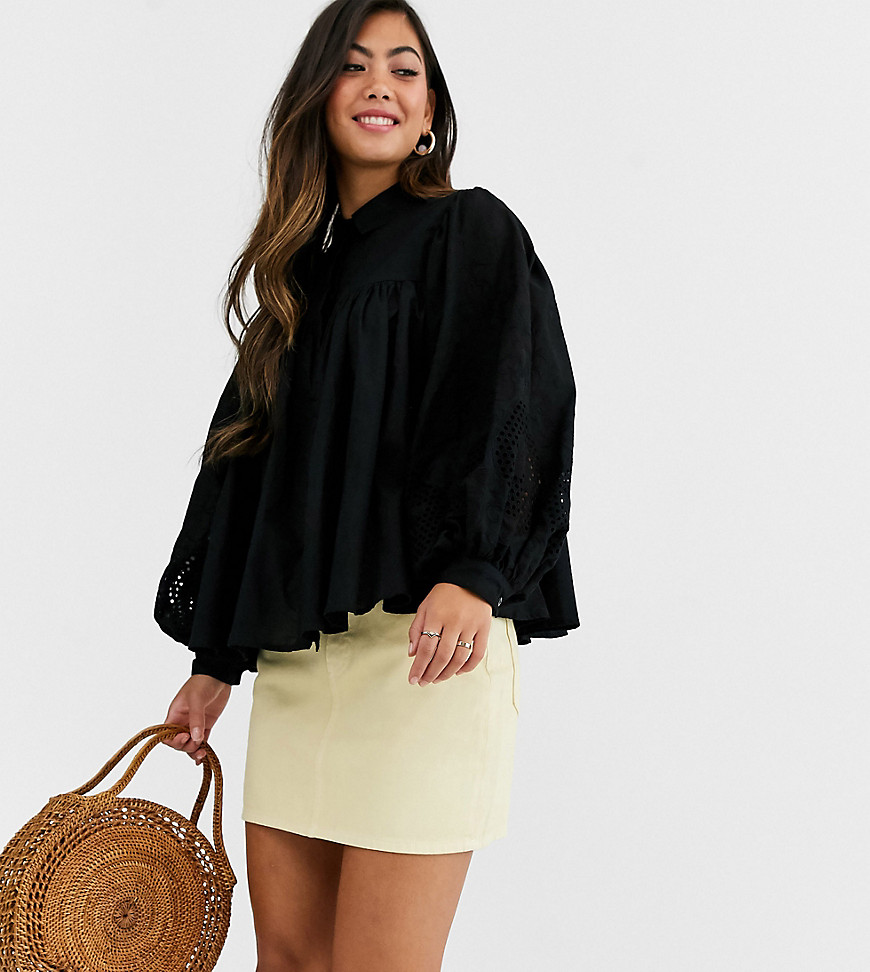 ASOS DESIGN Petite long sleeve cotton smock shirt with embroidery detail