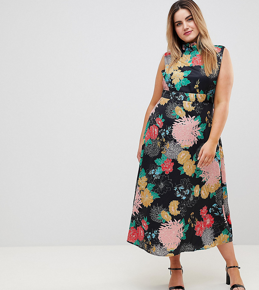 Uttam Boutqiue Plus High Neck Floral Belted Maxi Dress