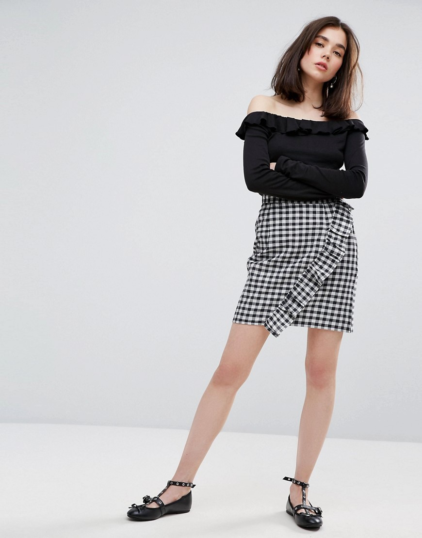 Plain Studios Mini Skirt In Gingham With Frill Detail