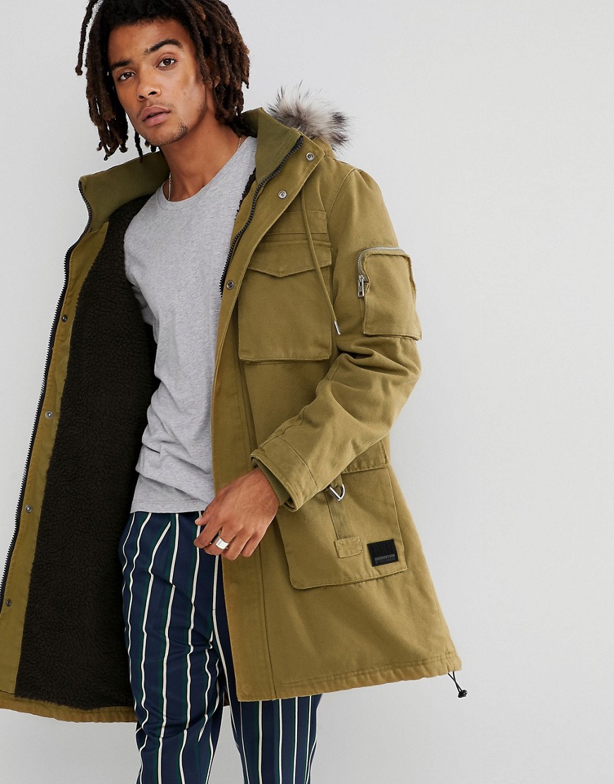 Brooklyns Own Heavyweight Parka In Green With Faux Fur Hood