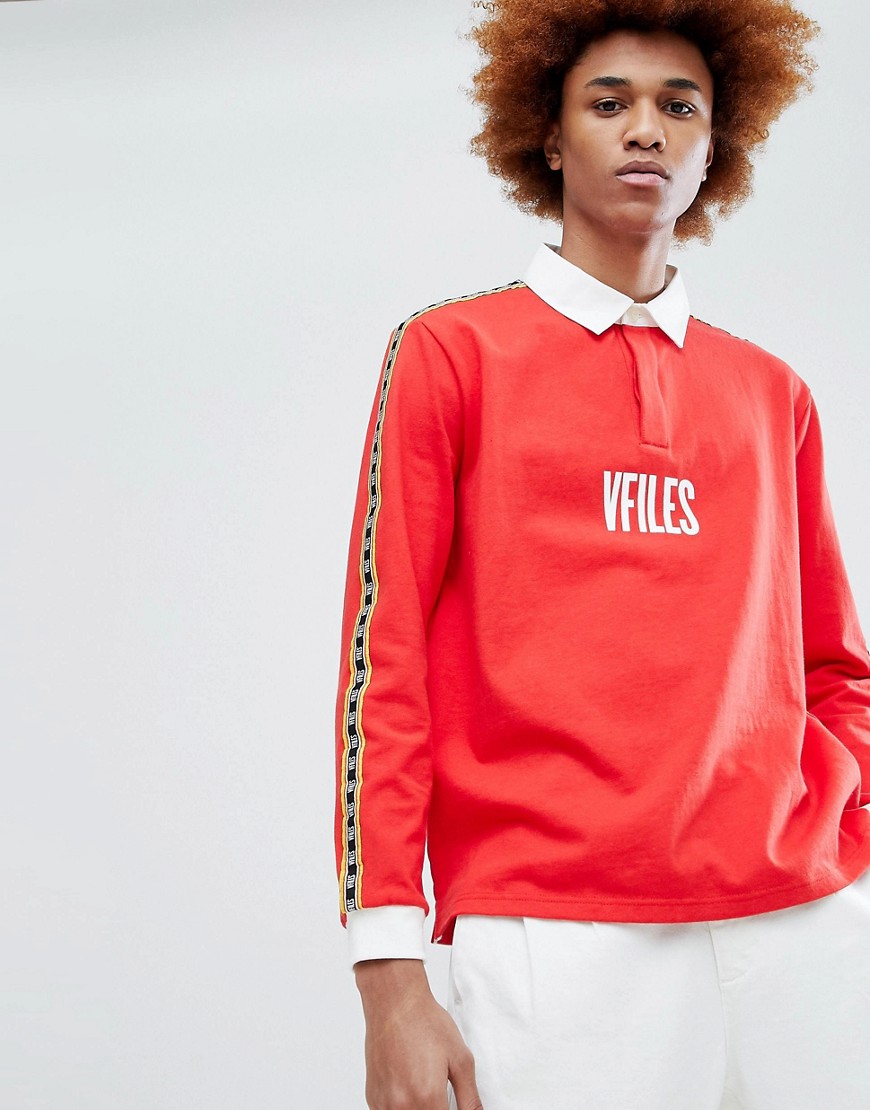 VFILES Logo Rugby Shirt In Red With Taping - Red