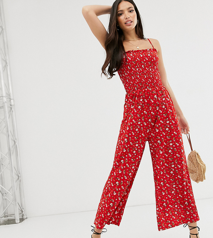Glamorous Tall cami jumpsuit with shirring in ditsy floral