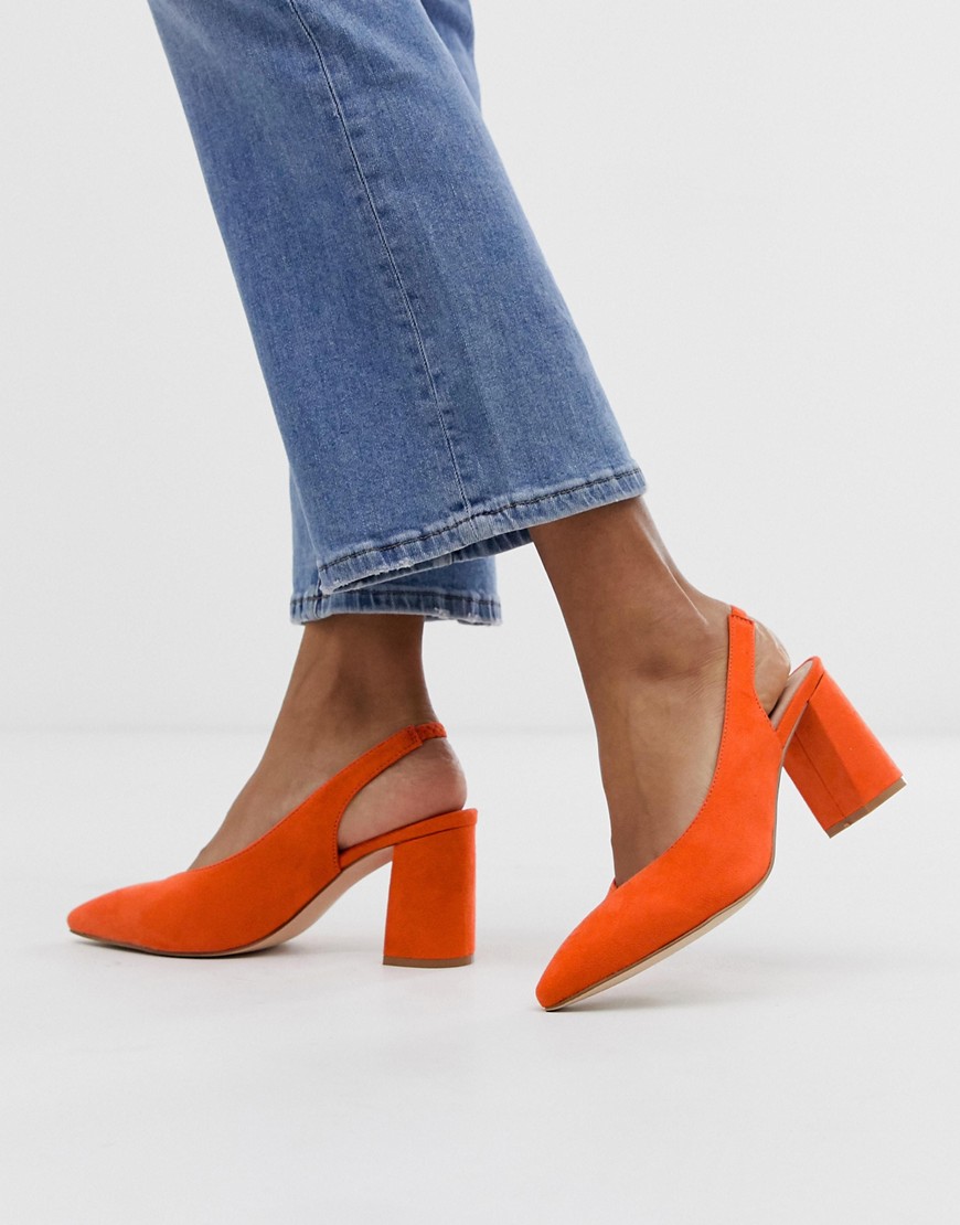 Glamorous Bright Orange Block Heeled Sling Back Shoes