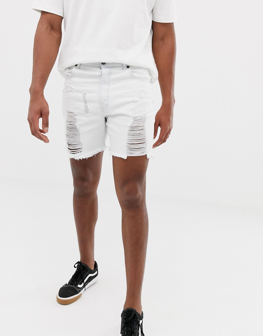 SikSilk super skinny denim shorts in white with distressing