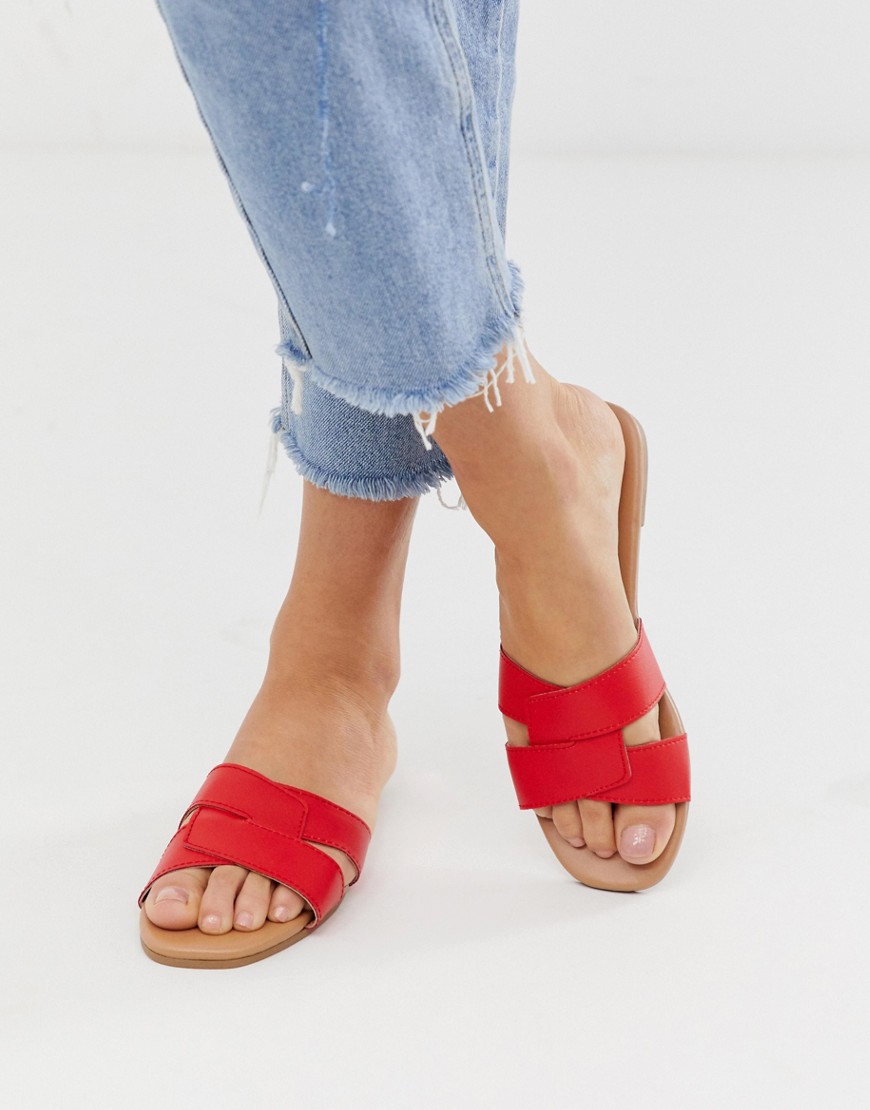 New Look cross strap slider sandal in bright red