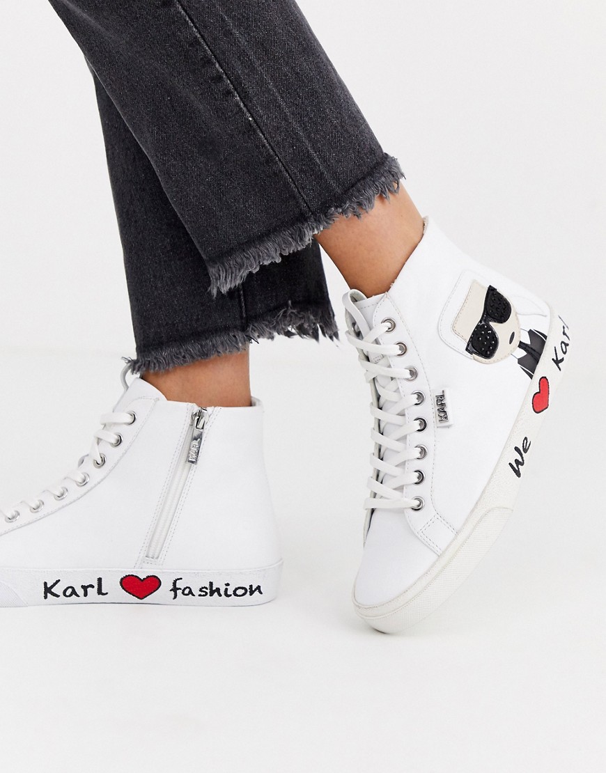 Karl Lagerfeld white leather hi top trainers
