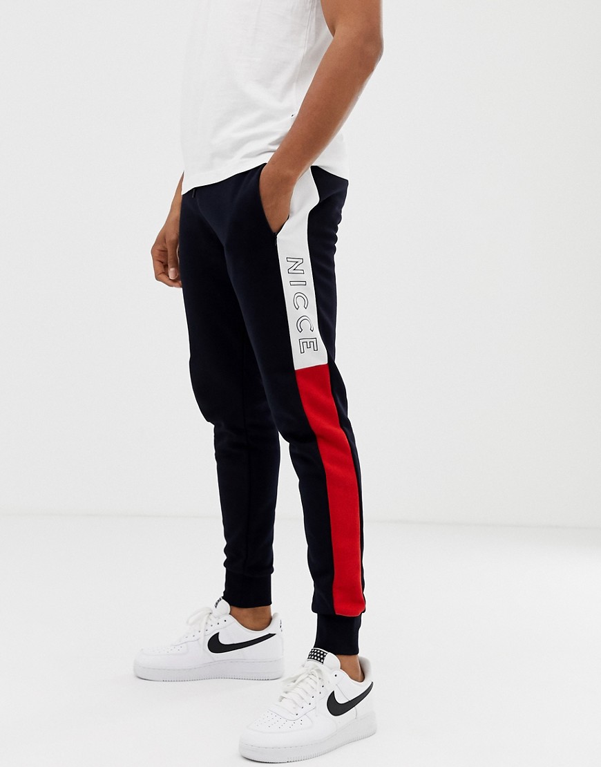 Nicce skinny joggers in navy colour block