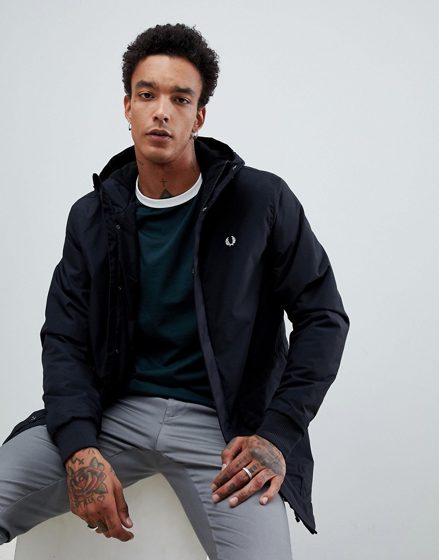 Fred Perry Stockport hooded parka jacket in black - Black