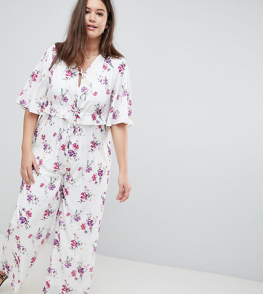 Fashion Union Plus Tea Jumpsuit With Kimono Sleeves In Vintage Floral