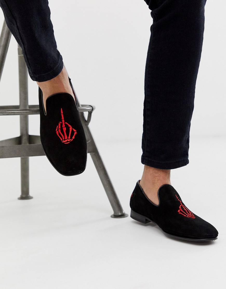 Jeffery West Martini embroidered loafers in black suede