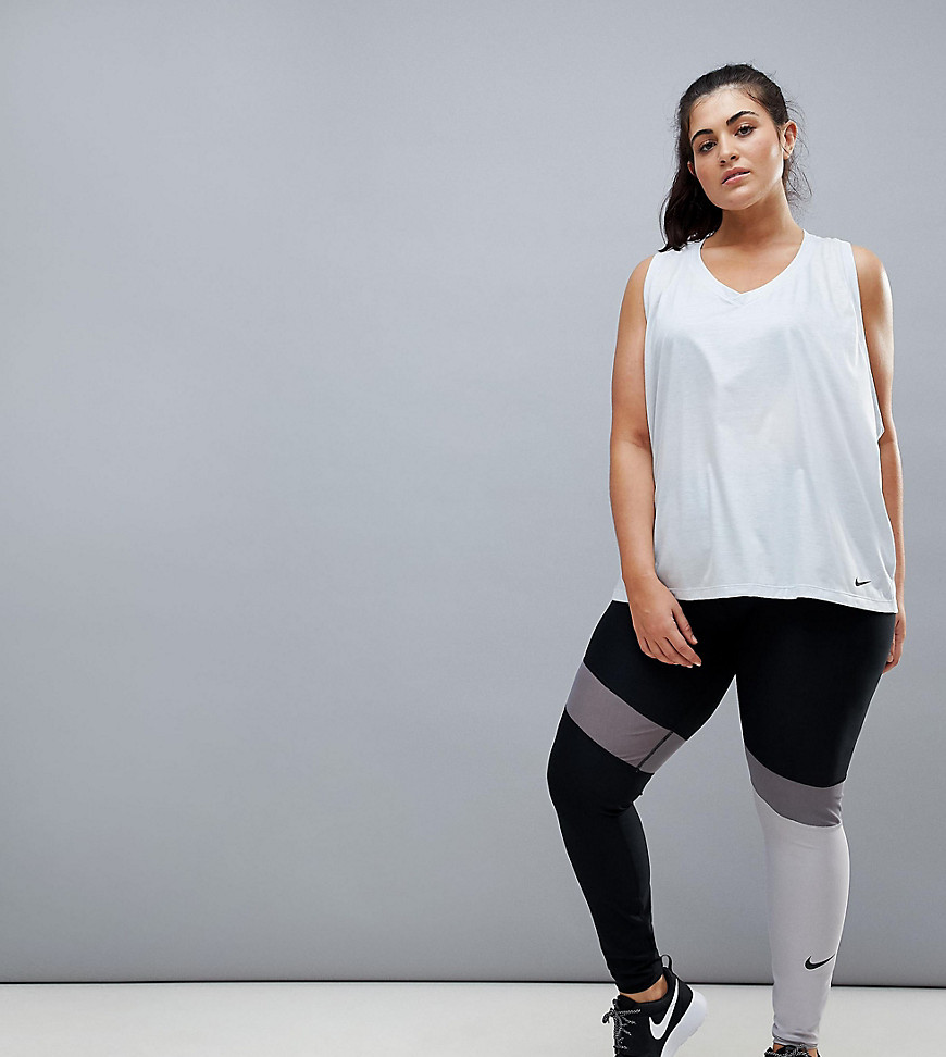 Nike Plus Training Power Leggings In Grey Colourblock