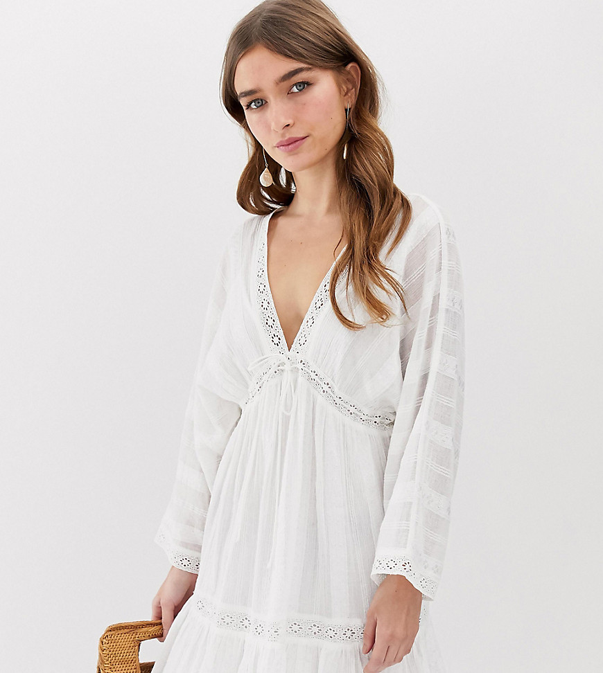 ASOS DESIGN Petite lace insert mini smock dress with lace up detail