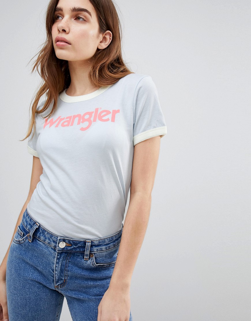 Wrangler Classic Ringer Logo T Shirt - Light blue melange