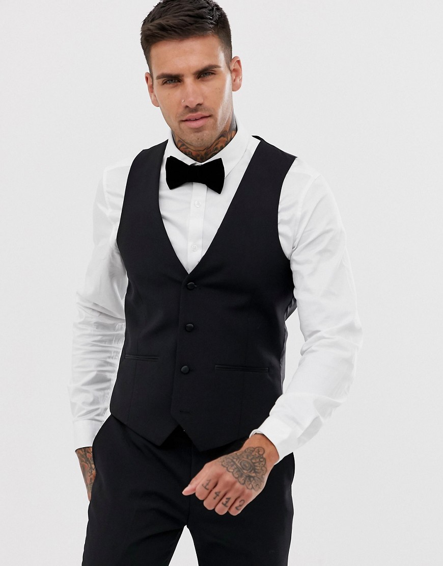 Harry Brown slim fit 85% wool satin lapel dinner suit waistcoat