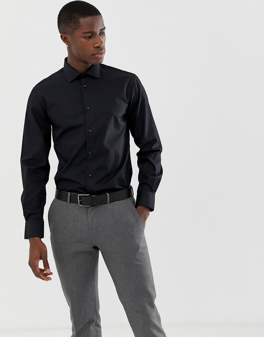Celio slim fit long sleeve smart shirt in black