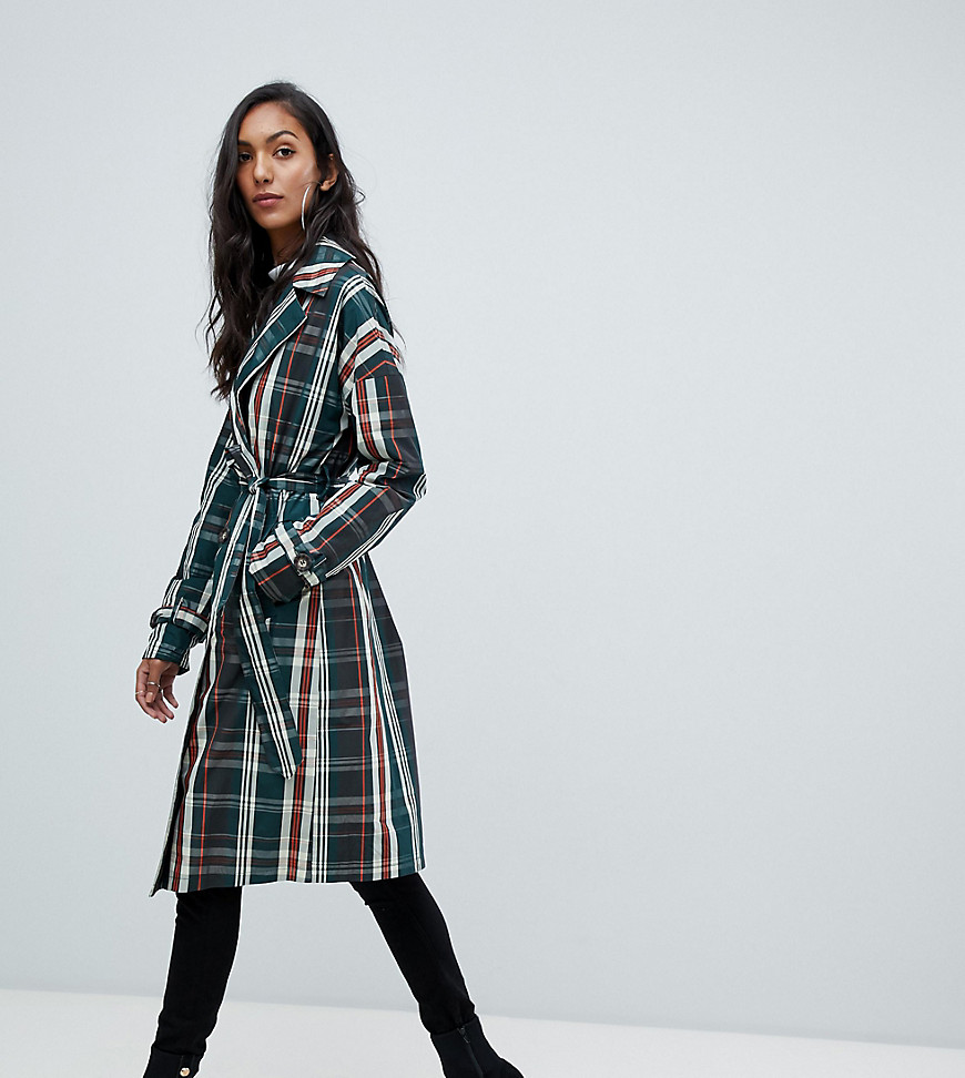 Missguided Tall check classic trench in multi