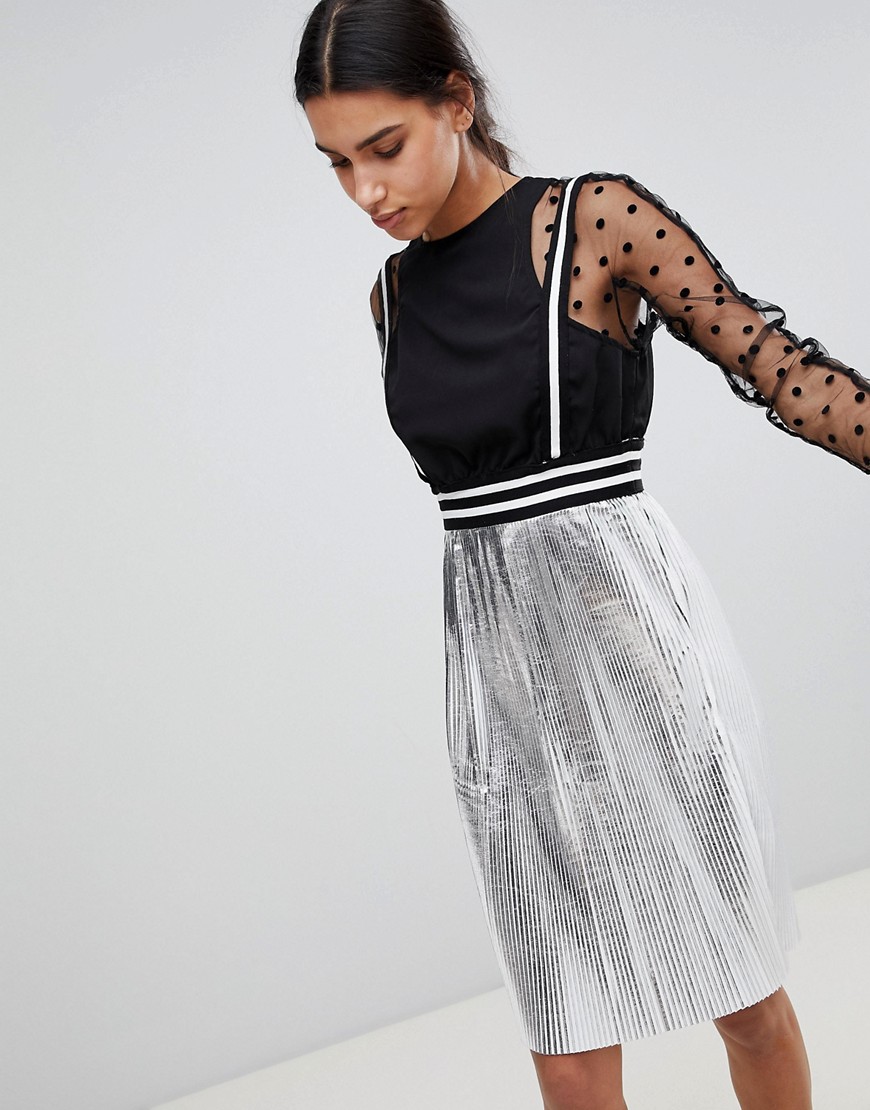 Cubic Juliet Lace Dress with Metallic Skirt - Silver