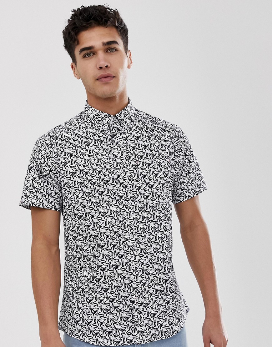 Burton Menswear shirt with leaf print in white