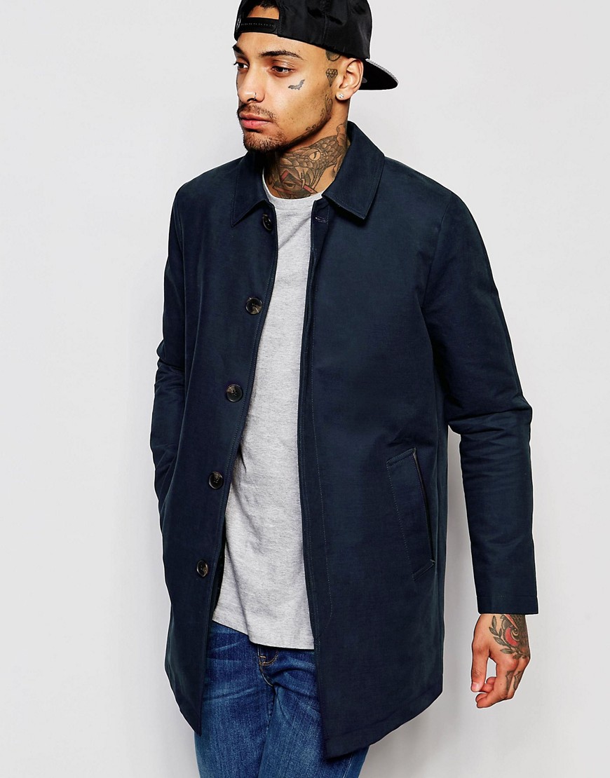 ASOS Single Breasted Trench Coat With Shower Resistance In Navy